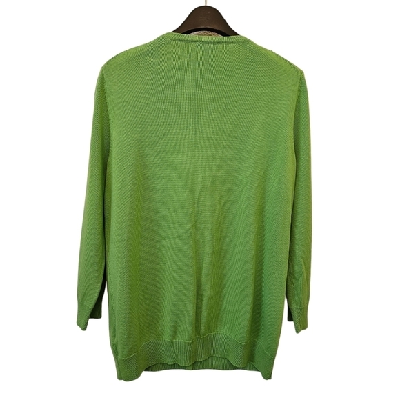 Talbots Medium Cotton Blend Apple Green Beaded Knit Cardigan - Picture 2 of 9
